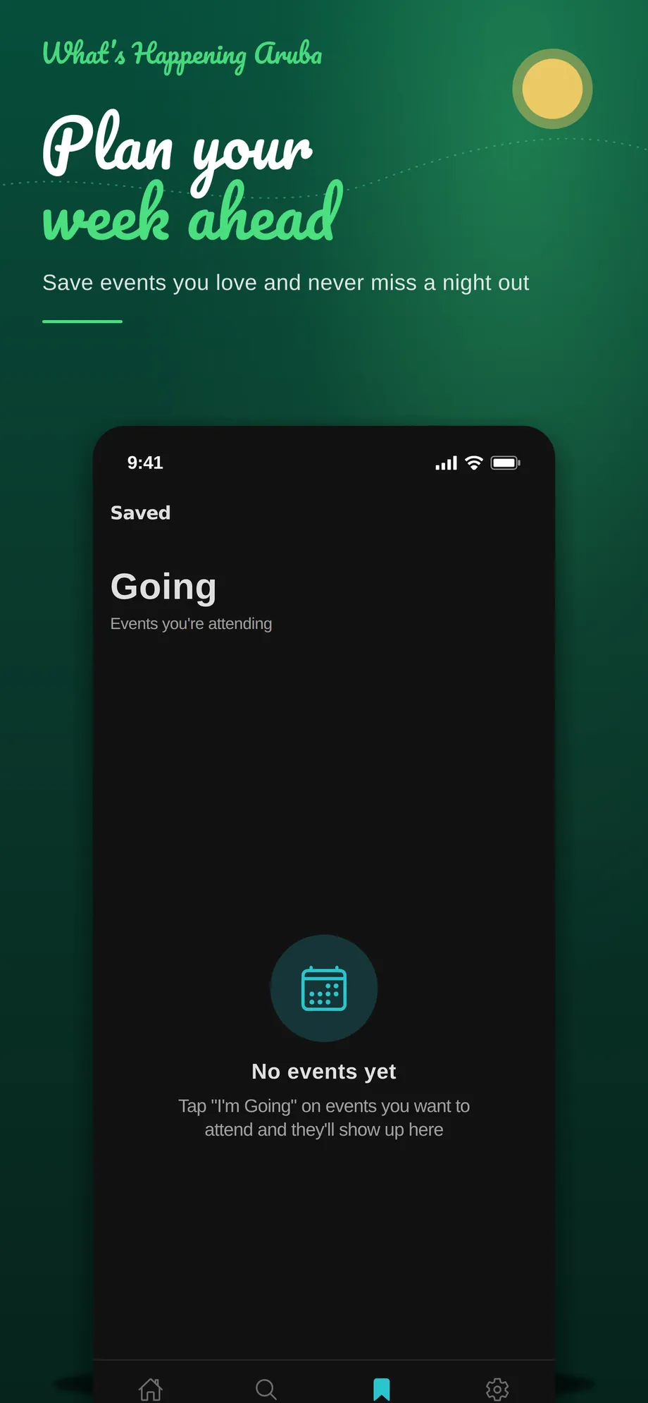 Saved events shortlist in the What's Happening Aruba app